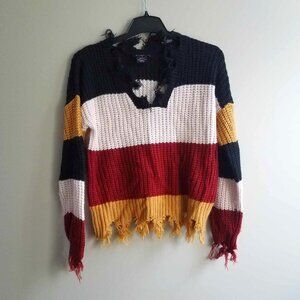 Runway Sm Fringe MultiColored Sweater, Winterwear, CUTE Low Cut Collar, Grunge!!